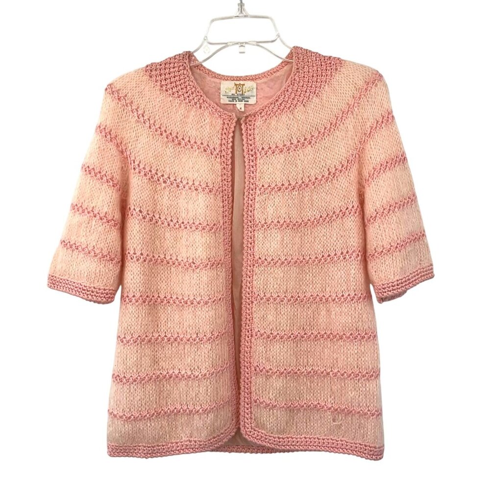 Vintage Cyn Les Mohair Wool Sweater Womens M Used Pink Short Sleeve Lined